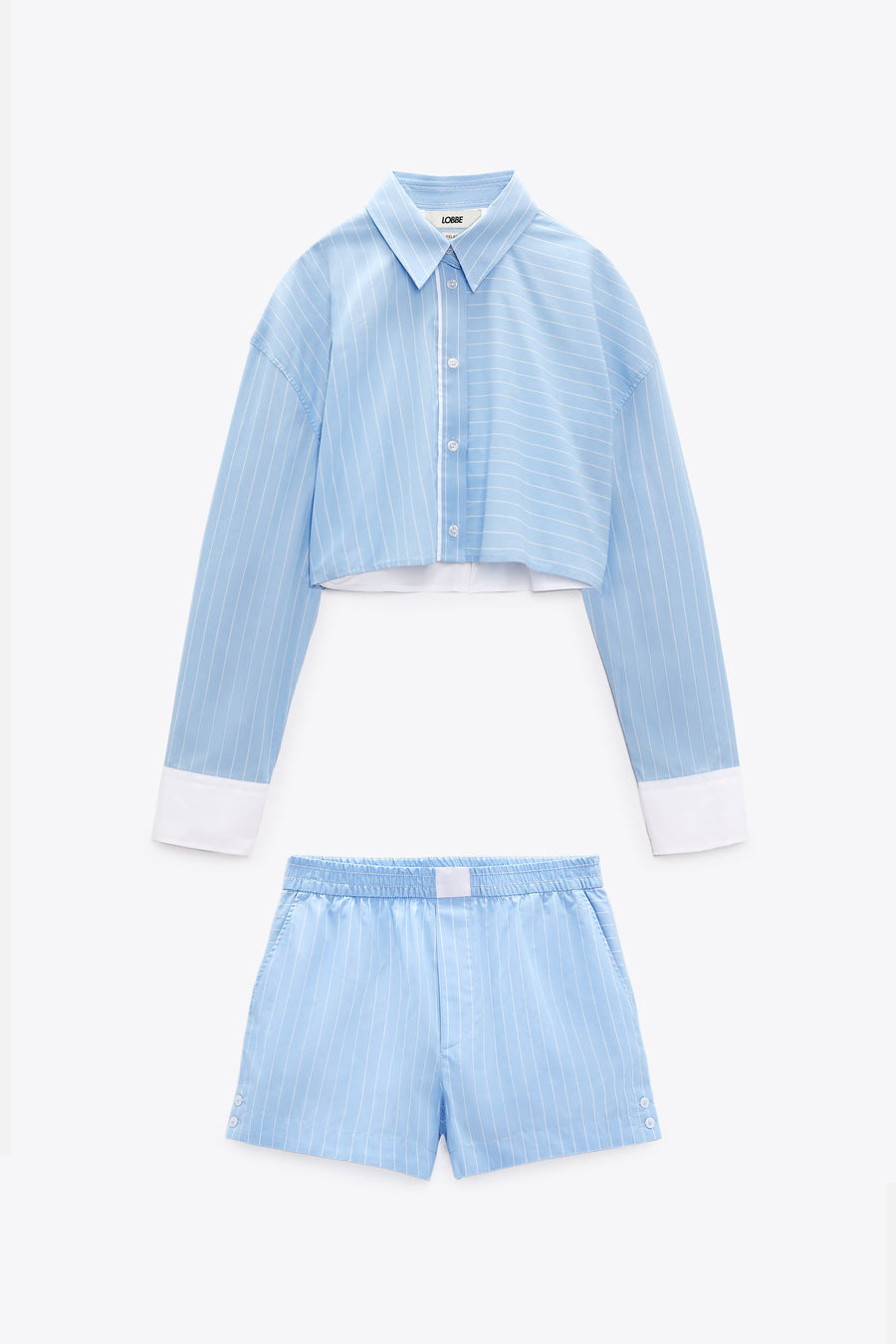 STRIPED POPLIN CROP SHIRT AND SHORTS SUIT