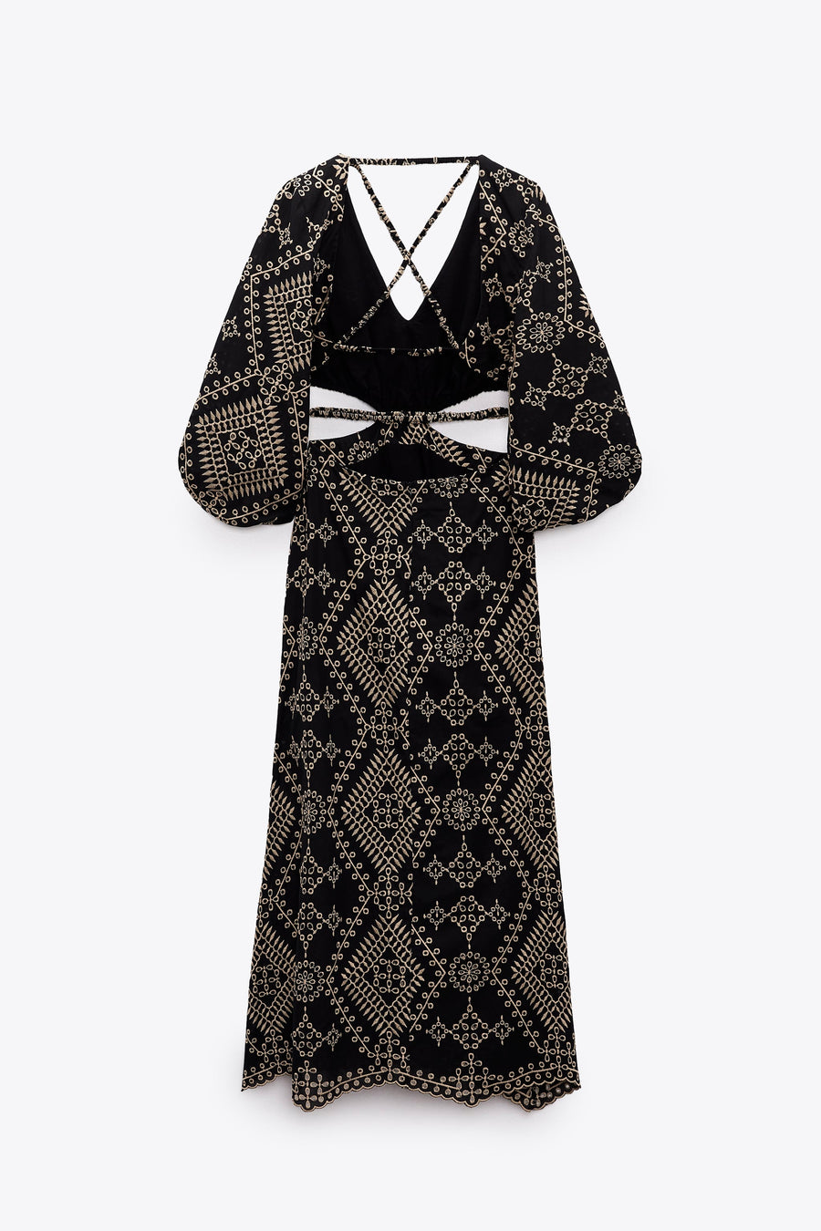 CUT-OUT EMBROIDERED MIDI DRESS